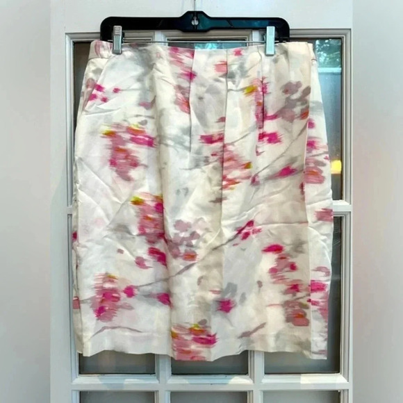 Banana Republic Watercolor Linen Blend Wrap Pencil Skirt Pockets Size 12 Large - Picture 1 of 10